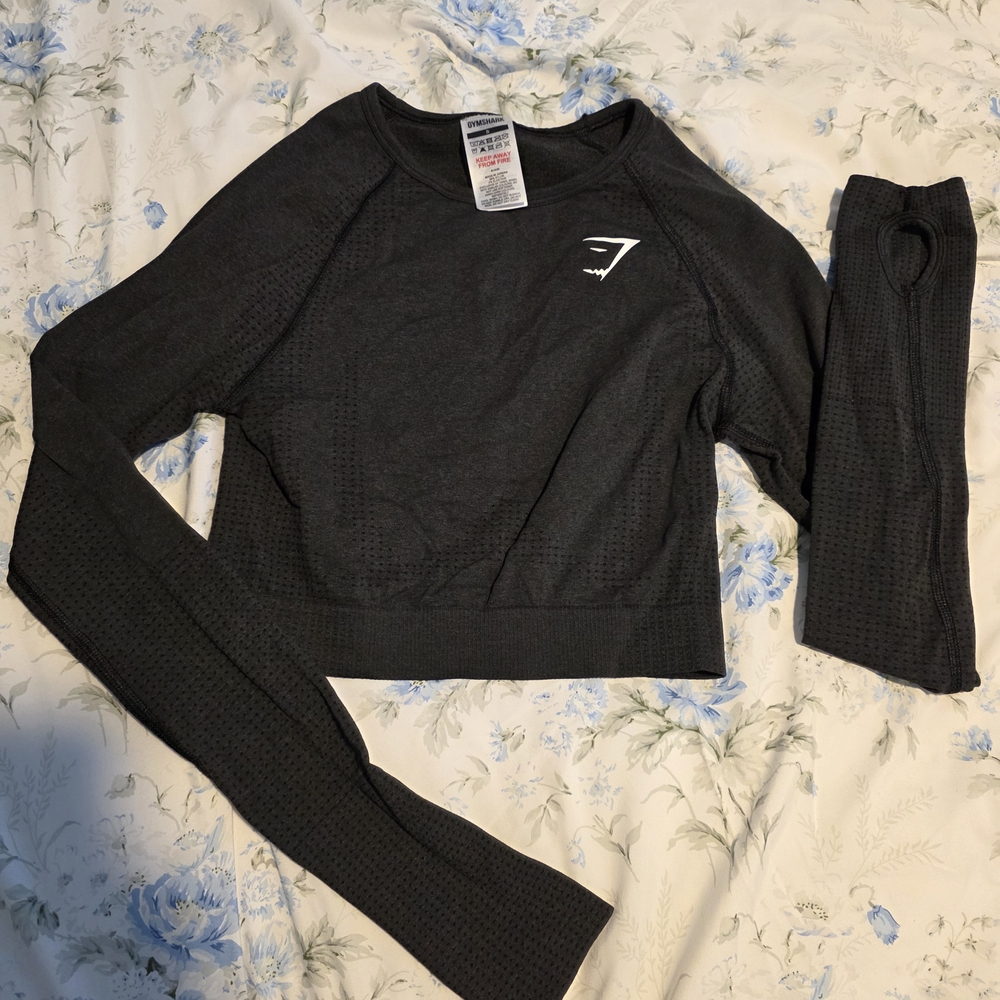 Dark Gray Long Sleeve Crop Top